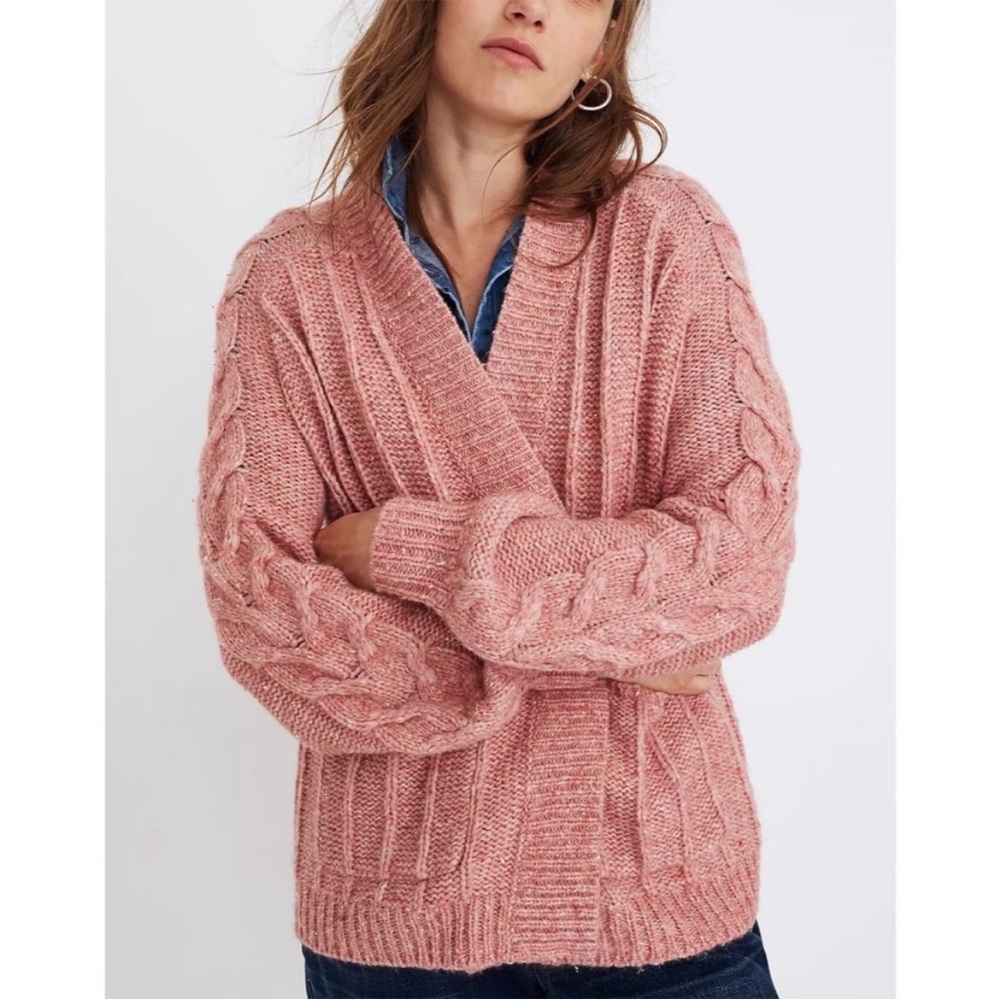 Madewell Bubble-Sleeve Cableknit Open-Front Cardigan Sweater